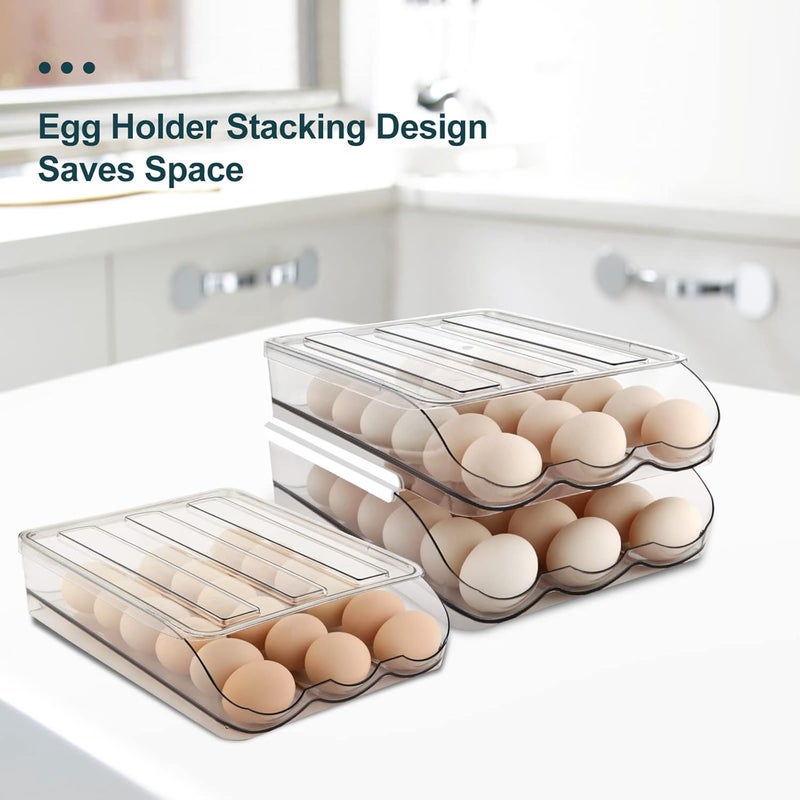 MesRosa Egg Holder for Fridge, Automatically Rolling Egg Storage Container for Refrigerator,Large Capacity Egg Organizer for Fridge with Lid,Clear Plastic Dispenser, Tray & Bin -2 Layer - Image 4